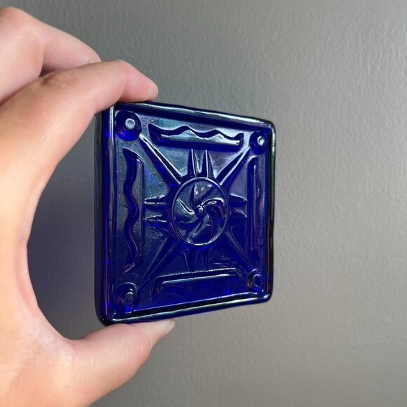 Vintage Blue Glass Tile with Unique Design - Picture 3 of 7